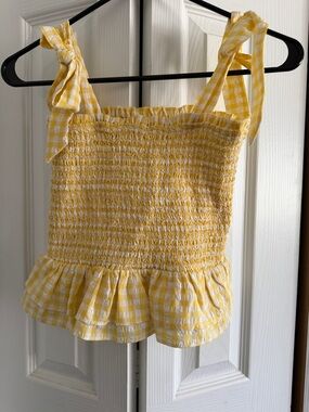 Girls Francesca's Collections Yellow Gingham Smocked Peplum Tank